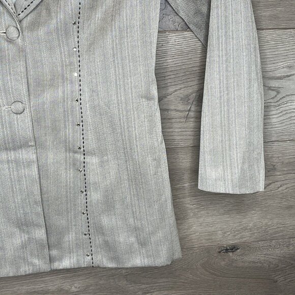 Hobby Horse Woman M Taupe Strip Blk Stitch Sequined 2 Button Western Show Jacket - Picture 4 of 11